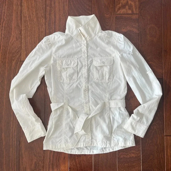 Lucy | Belted Safari-Style Lightweight Windbreaker - White / Sz S - Picture 6 of 11